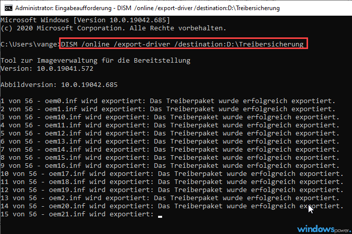 treiber sichern windows 10