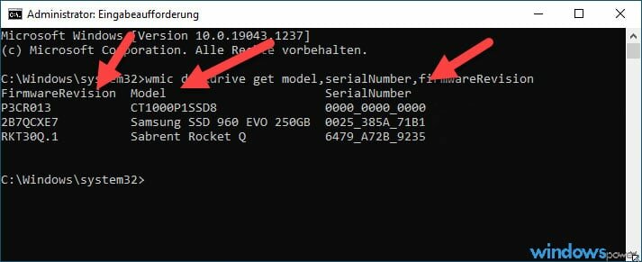 Seriennummer, Hersteller, Modell, Firmware der Festplatte anzeigen unter Windows Seriennummer Hersteller M