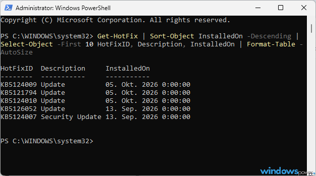 Welche Updates sind installiert Die letzten Windows-Updates per PowerShell anzeigen.webp