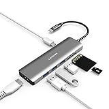 Lenovo USB C Hub, 7 in 1 Type C Adapter mit USB C Ladeanschluss, 4K HDMI, SD/TF Kartenleser, 3 USB 3.0 Anschlüsse kompatibel für USB C Geräte
