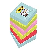 Post-it Super Sticky Notes Cosmic Collection, Packung mit 6 Blöcken, 90 Blatt pro Block, 76 mm x 76 mm, Farben: Türkis, Grün, Pink - Extra-stark klebende Notizzettel für Notizen und To-Do-Listen