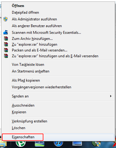 Pfad des Explorers ändern Windows 7 explorer