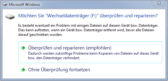 Möchten Sie „Wechseldatenträger (X:)“ überprüfen und reparieren? wechseldatentraeger