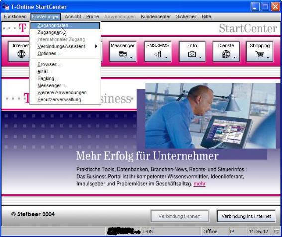 Anleitung für Internetzugang über ISDN für T-Online Startcenter 01