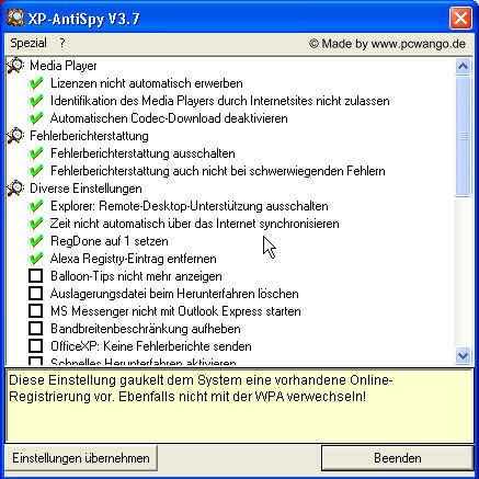 Windows XP Spionage mit XP Antispy verhindern ( Anleitung ) antixp1