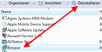 Bonjour Dienst von iTunes deinstallieren bonjour