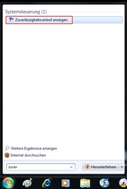 Zuverlässigkeitsverlauf anzeigen Windows 7 monitor