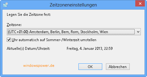 Windows 8 Zeitzone - Uhrzeit und Datum ändern zeitzone