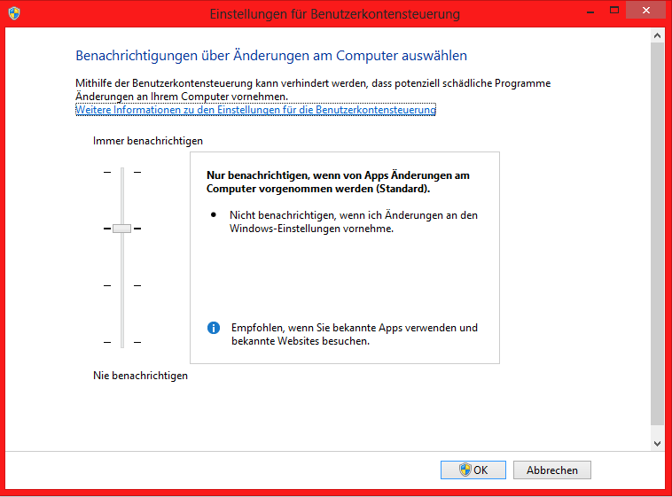 Windows 8 Benutzerkontensteuerung (UAC) deaktivieren unbenannt5