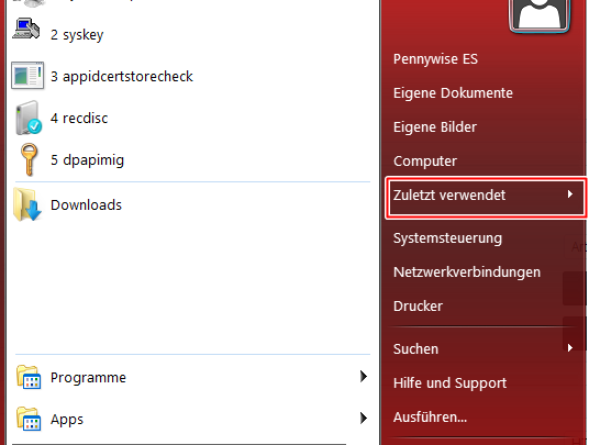 Windows 8 zuletzt verwendete Dokumente unbenannt9