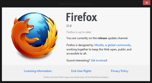 Firefox 21 & Thunderbird update firefox_21_about