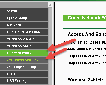 Guest Network Wireless Settings