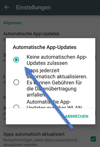 automatisches App-Update deaktiviert
