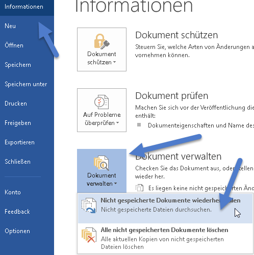  Word - Nicht gespeicherte Dokumente wiederherstellen