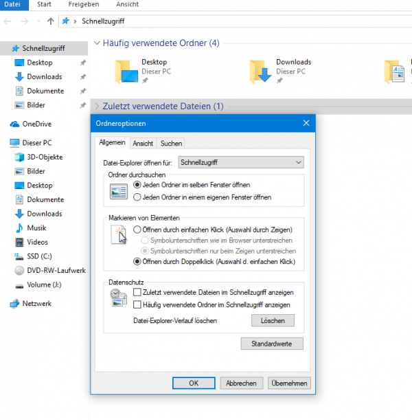 Windows 10 zuletzt verwendete Dateien ausblenden