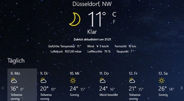 Windows 10 – aktuelle Wetter auf dem Desktop anzeigen