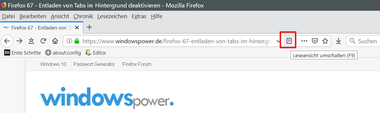 Lesemodus Firefox Lesemodus Firefox