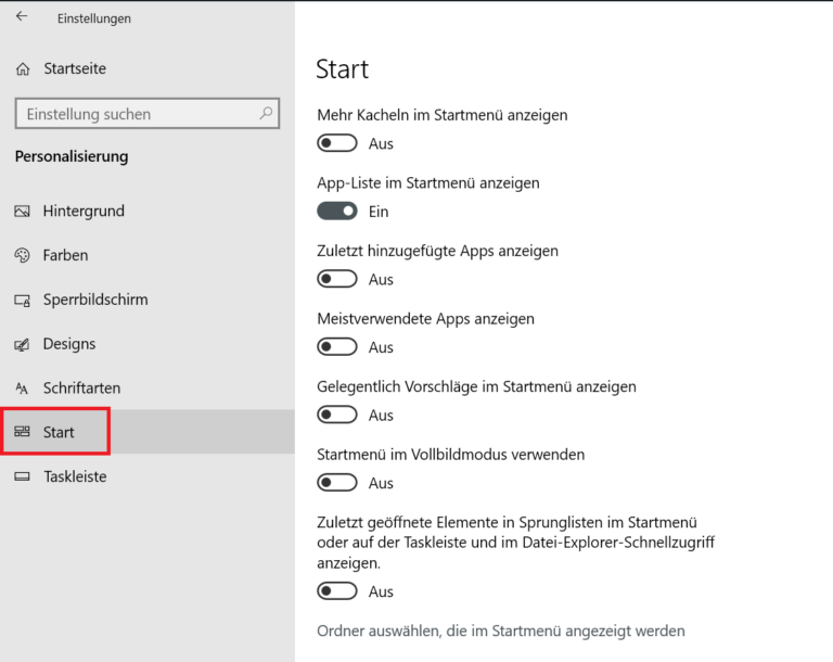 Windows 10 - Startmenü im Vollbildmodus anzeigen