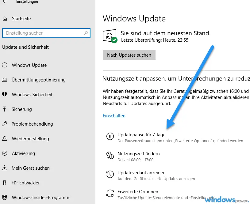 windows update auf 7 tage verschieben