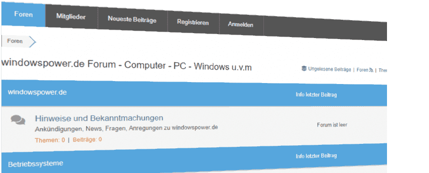 In eigener Sache: Das windowspower.de Forum ist online forumonline