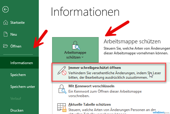 Excel Datei schreibgeschützt öffnen