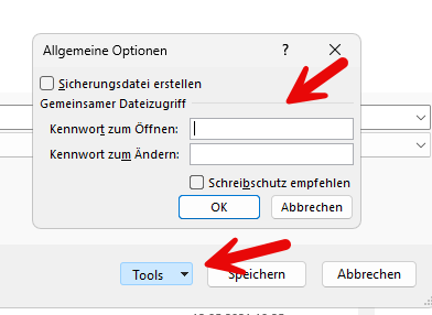 Excel Passwort beim Speichern über Allgemeine Optionen festlegen