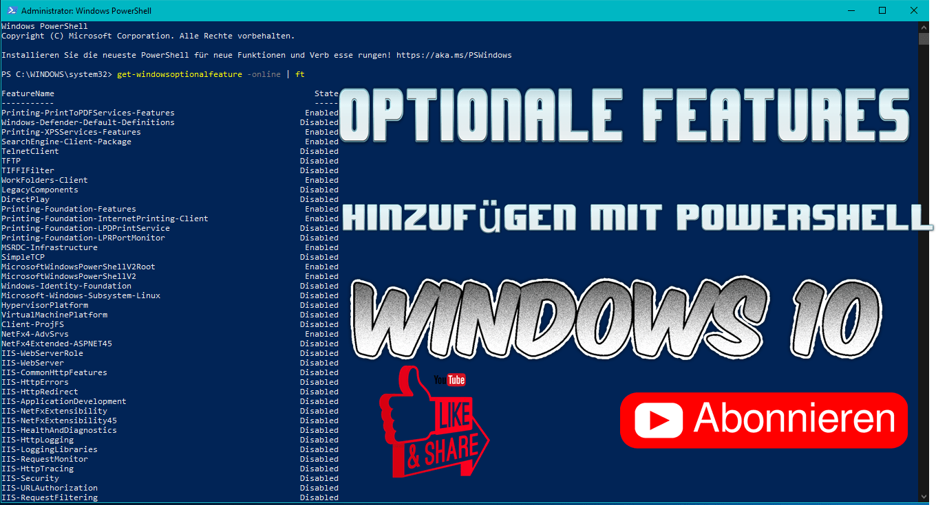 Optionale Features hinzufügen mit Powershell - Windows 10 unbenannt-min