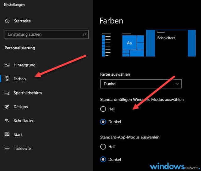 Windows 10 Dark Mode aktivieren deaktivieren