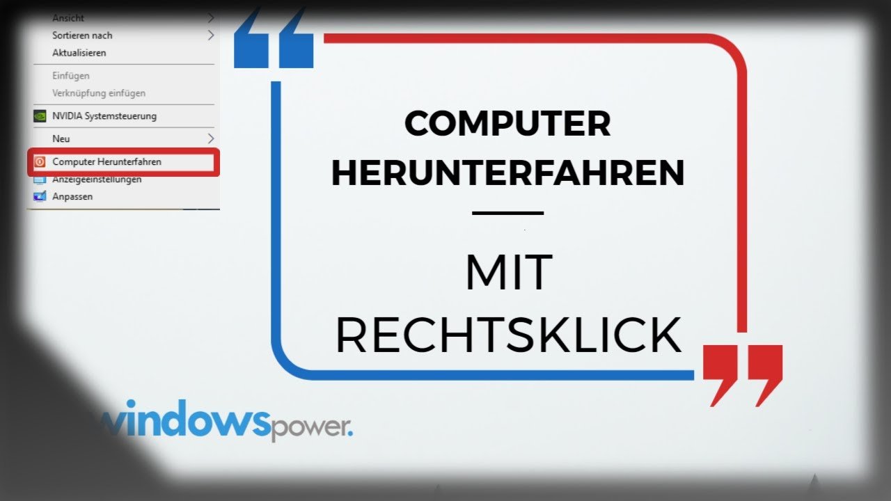 Computer Herunterfahren mit Rechtsklick Computer Herunterfahren mit Rechtsklick