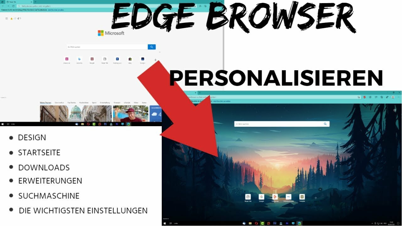 Edge Browser Personalisieren, Startseite, Downloads; Erweiterungen Edge Browser Personalisieren Startseite Downloads Erweiterungen