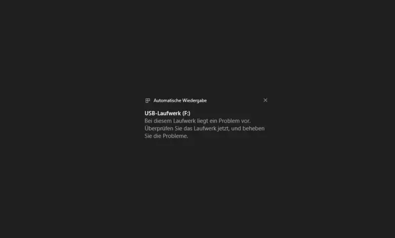 USB-Fehlermeldung: Bei diesem Laufwerk liegt ein Problem vor