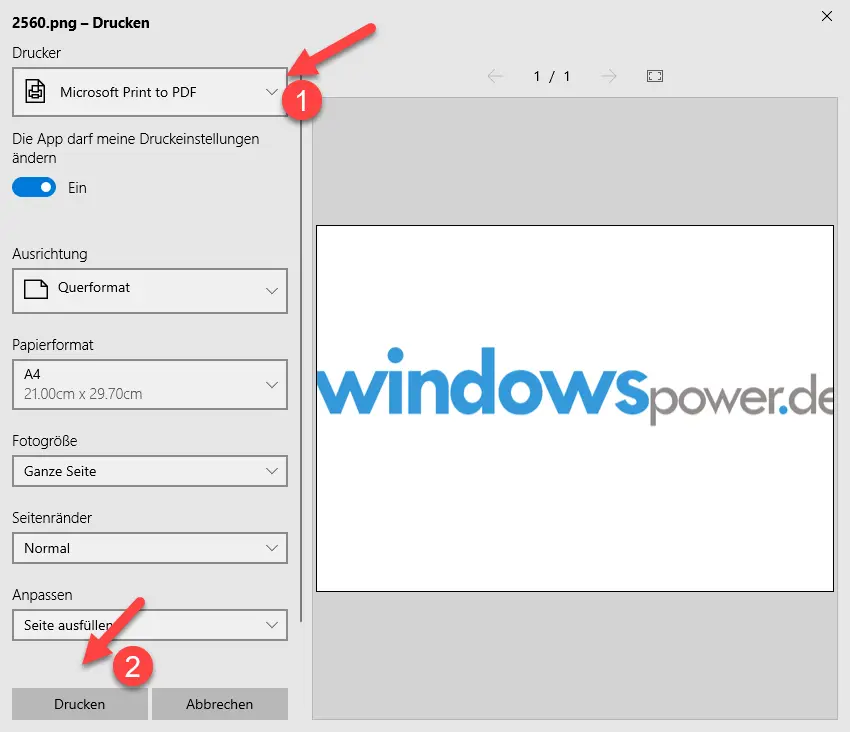 Bild in PDF umwandeln mit Microsoft Print to PDF