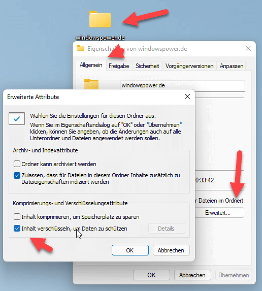 Windows 11 Dateien und Ordner verschluesseln