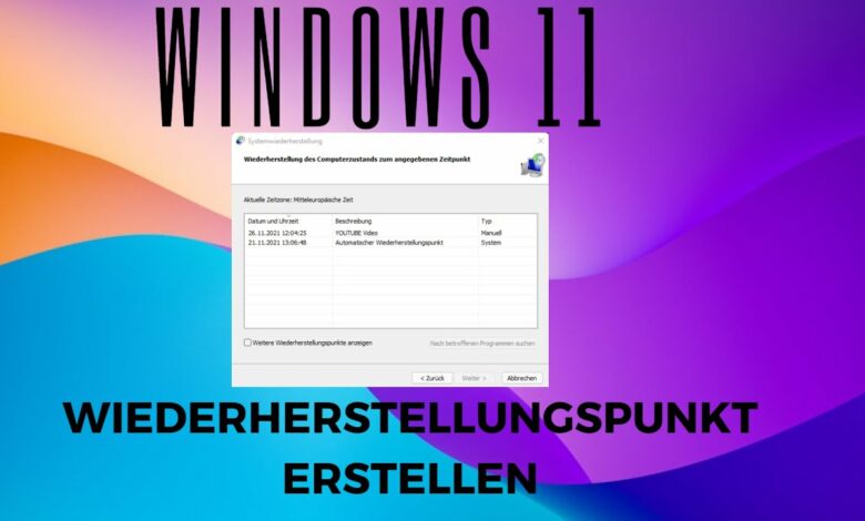 Windows 11 Wiederherstellungspunkt erstellenAnzeigen lassen
