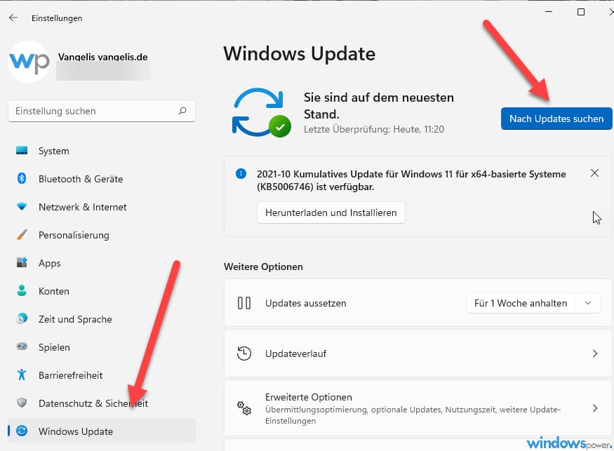 windows 11 update suchen