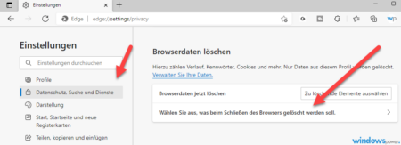 Browserdaten automatisch löschen, wenn Edge geschlossen wird