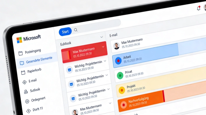 Outlook Posteingang mit farblich kategorisierten E Mails in verschiedenen Farben