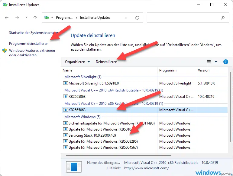 Windows 11 Updates deinstallieren entfernen