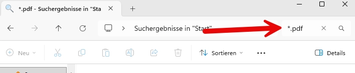 Windows 11 nach bestimmten Dateitypen suchen Windows 11 Explorer Suchfeld mit eingegebenem Suchbefehl
