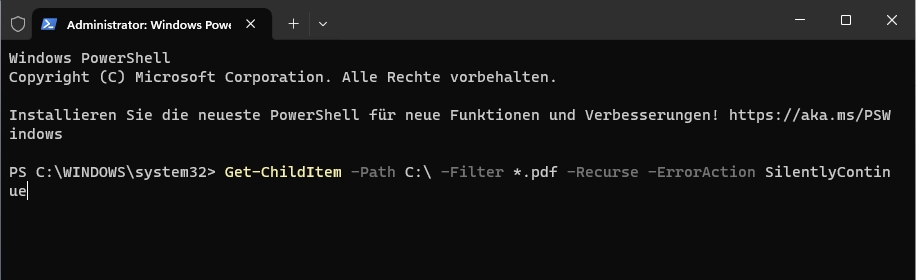 per PowerShell nach bestimmten Dateitypen