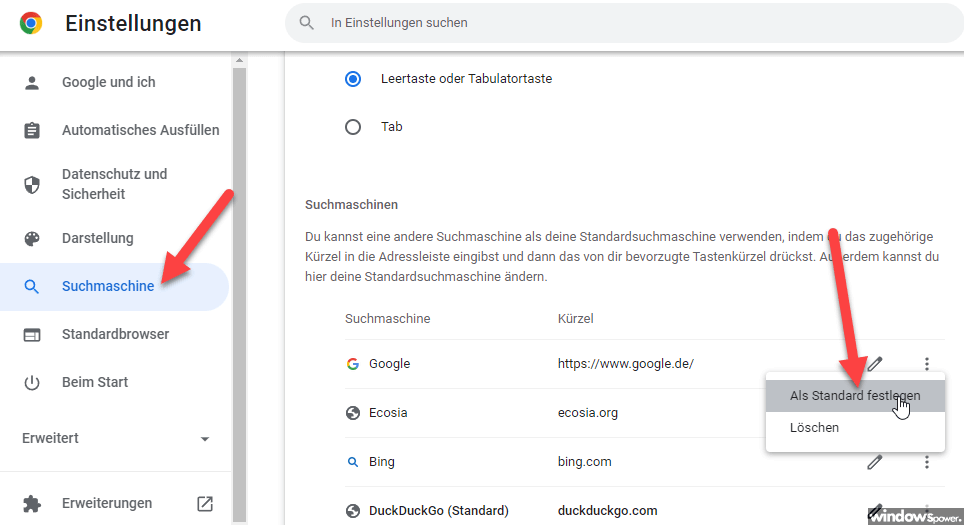Google Suche als Standard Google-Suche als Standard