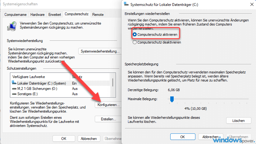 Computerschutz deaktivieren Wiederherstellungspunkt Computerschutz deaktivieren Wiederherstellungspunkte