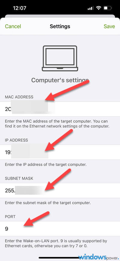 Wake on LAN App einstellungen MAC IP Port