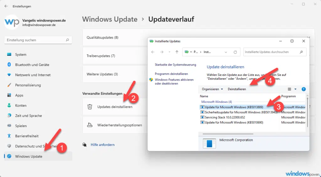 Windows 11 Updates deinstallieren