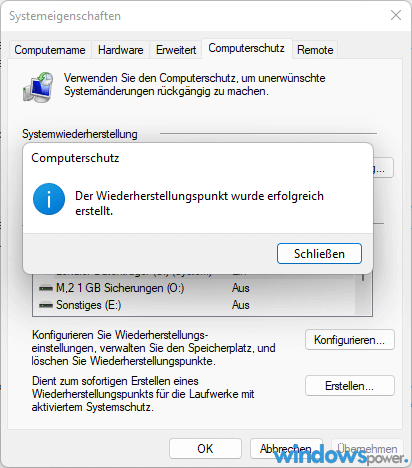 wiederherstellungspunkte wird erstellt wiederherstellungspunkte wird erstellt