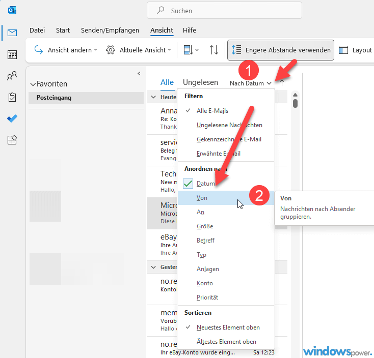E Mail Sortierung in Outlook E-Mail Sortierung in Outlook