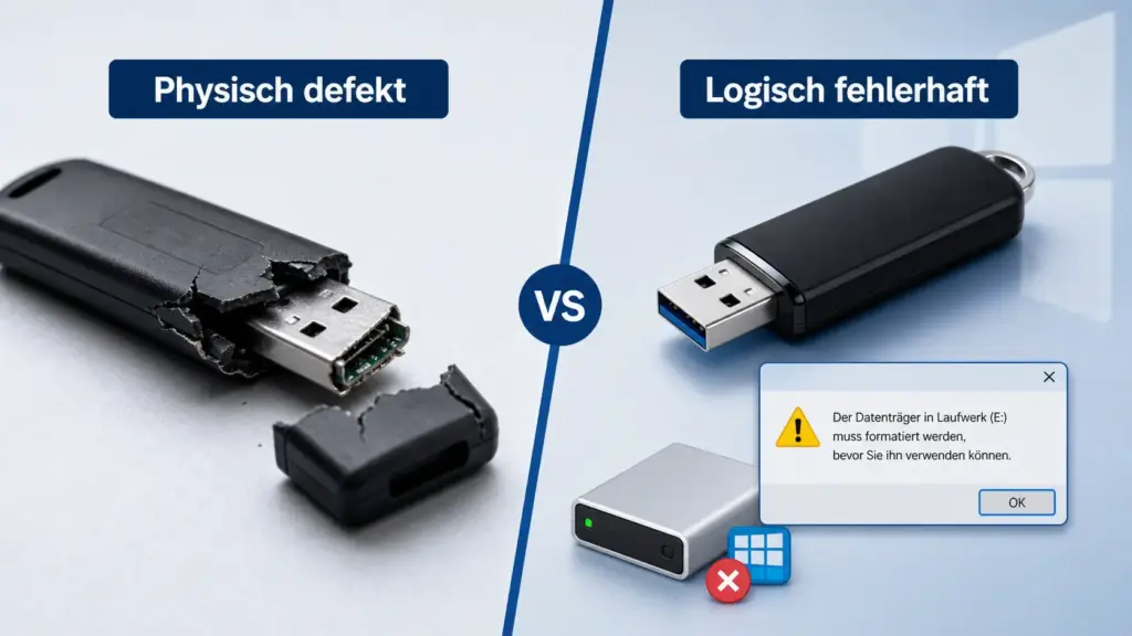 physisch defekter USB Stick abgebrochen und logisch fehlerhafter Stick Dateisystemfehler