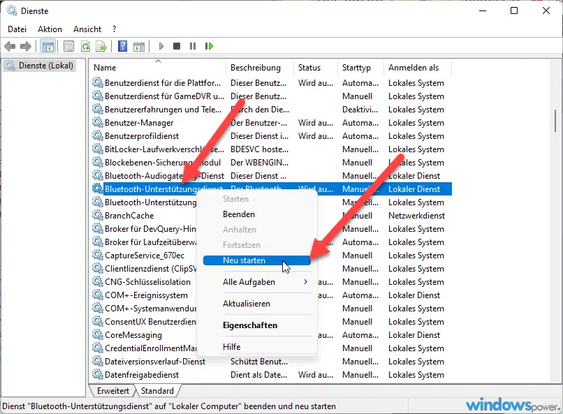 Bluetooth funktioniert nicht bei Windows 11 5 Bluetooth Unterstuetzungsdienst aktivieren