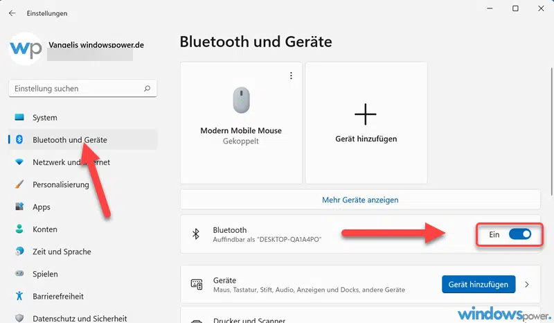 Bluetooth funktioniert nicht bei Windows 11 1 Bluetooth aktiviert