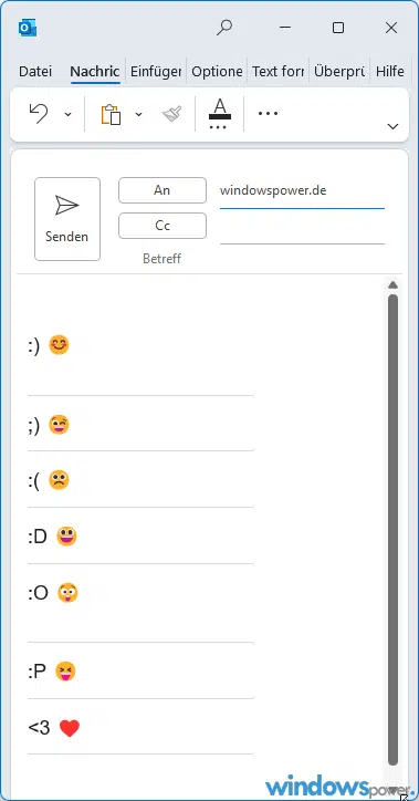 Emojis Windows Tastenkombination in Outlook einsetzen